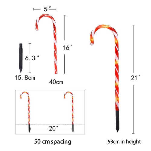 SET 8 CHRISTMAS HOME ACCENTS YARD CANDY CANE 10" PATHWAY WALKWAY DRIVEWAY LIGHTS 