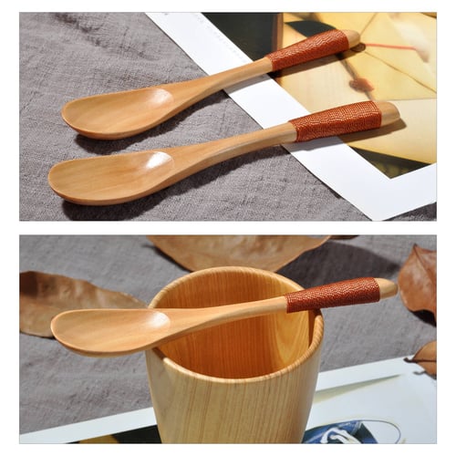 6PCS Wooden Scoop Teaspoon Coffee Kitchen Cooking Condiment Catering Spoon Tool 