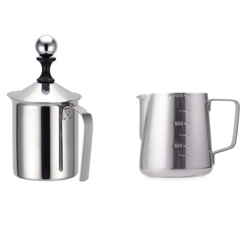 Manual Milk Frother Stainless Steel Manual Double Mesh Milk Frother Foam Maker Coffee Cappuccino Decoration Tool 400ml