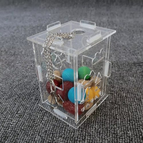 Acrylic Parrot Bird Cage Feeder Hang Foraging Toys Pet Treat Hunt Macaw Cockatoo 
