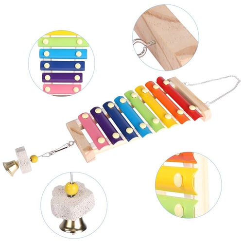 Xylophone Toy for Chook & birds Suspensible Wood Xylophone Toy with 8 Metal Keys 