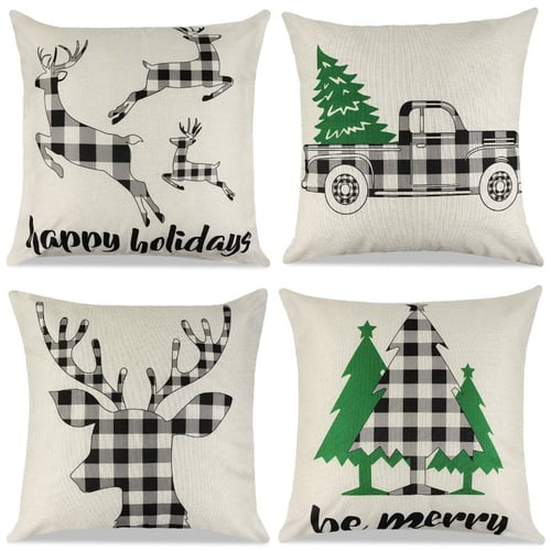 Throw Pillow Covers Black And White Buffalo Check Plaid Linen Xmas Cases For Car Sofa Cushion Throw Pillow Covers Black And, Black And White Buffalo Check Sofa Covers
