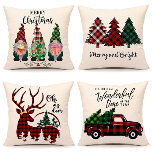 Throw PILLOW COVER Xmas Red White Merry Christmas Decorative Cushion Case 18x18" 