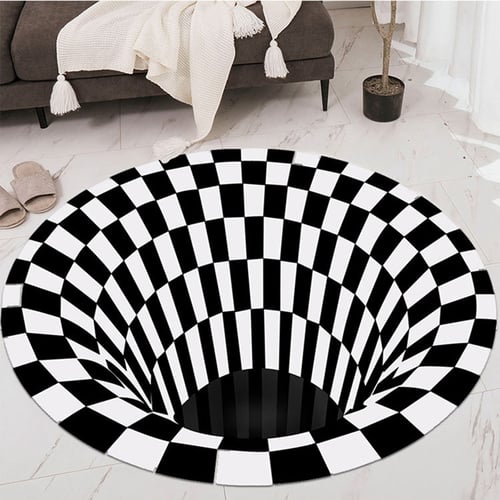 Round Bottomless Hole Illusion Anti-slip Living Room Rug Carpet Floor Door Mat 