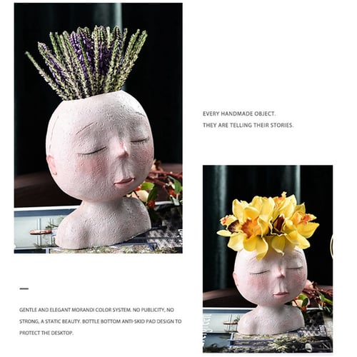 Creative Human Head Flower Vase Resin Doll Sculpture Decorative Home Planter 