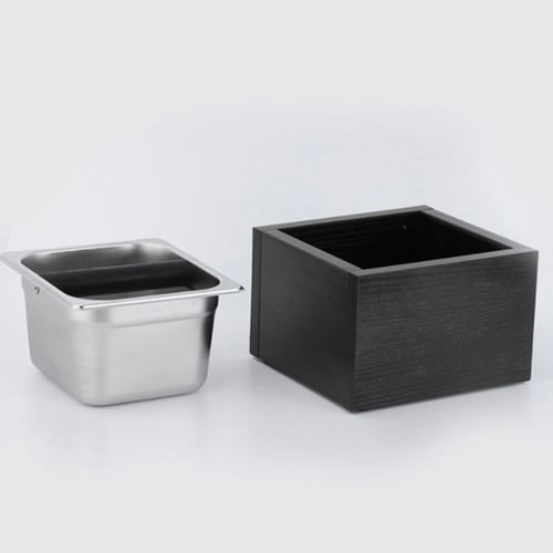 Coffee Knock Box Stainless Steel Wood Coffee Grounds Container Box Barista 1X 