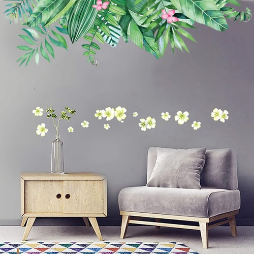 2pcs Green Plant Flowers Wall Decal Removable Fresh Leaf Plants Stickers Diy Murals For Home Decoration - Is Wall Decal Removable