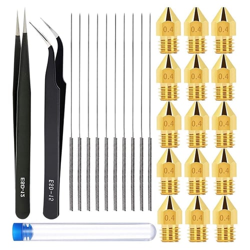 Wrench 2 Tweezers Stainless Steel Nozzle Cleaning Tool for Makerbot Creality/CR-10/ Ender 2/ Ender 3 10pcs 0.4mm Cleaning Needles 10pcs Nozzles 23 Pieces 3D Printer Nozzle and Cleaning Kit 