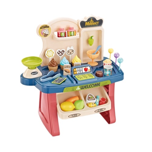 Simulation Supermarket Store Shopping Cart Playset Kids Pretend Play Toy 