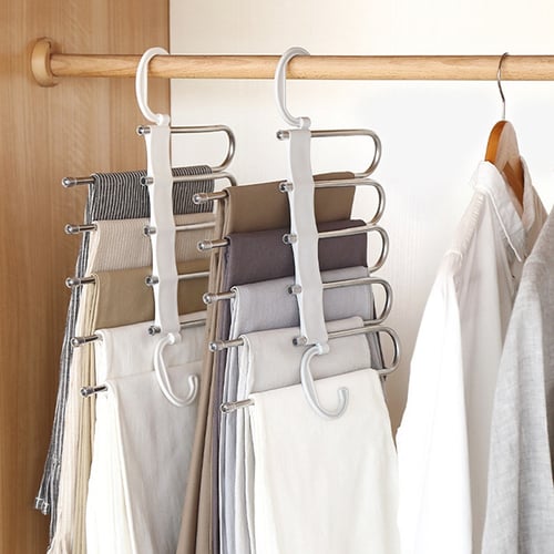 5 in 1 Multi Functional Pants Rack Shelves Stainless Steel Magic Hanger Wardrobe