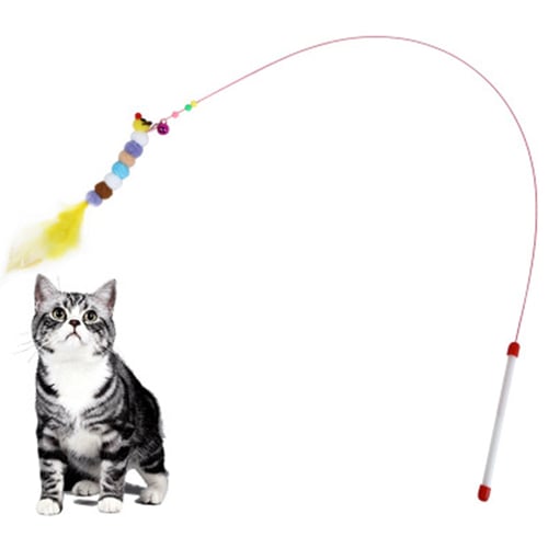 Pet Cat Feather Spring Stick Teaser Kitten Interactive Bell Rod Wand Teaser Toy 