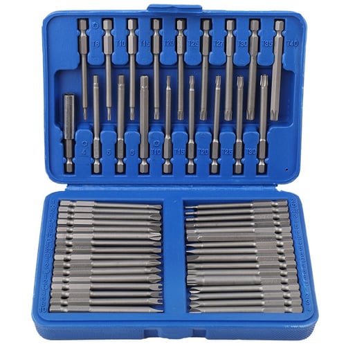 50pc Extra Long 75mm Tamperproof Star Torx Security Bit Set with Driver