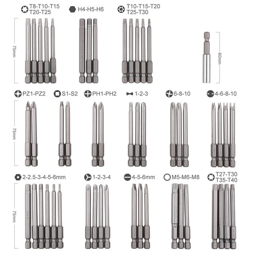 50pc Extra Long 75mm Tamperproof Star Torx Security Bit Set with Driver