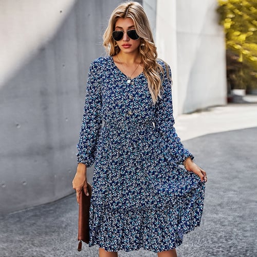 Zara A Line Dress dark blue leopard pattern elegant Fashion Dresses A Line Dresses 