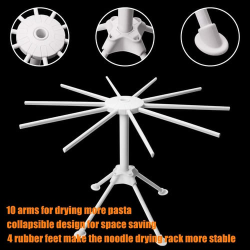Pasta Drying Rack Collapsible Noodle Holder 10 Arms Spaghetti Dryer Stand For Fresh Homemade Making - Diy Collapsible Pasta Drying Rack