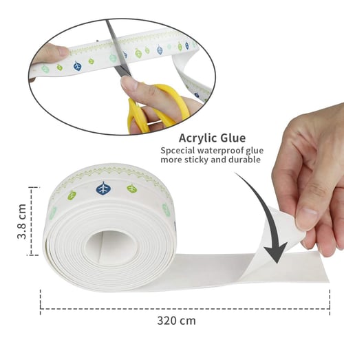 320cm PVC Sealing Tape Kitchen/Bathroom Caulk Strip Waterproof Self-Adhesive 