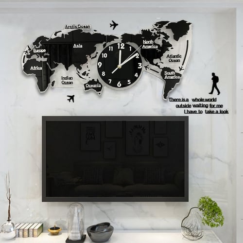3d World Map Wall Clock Digital Modern Hanging Quiet Acrylic Home Office S Reviews Zoodmall - World Wall Clock Office