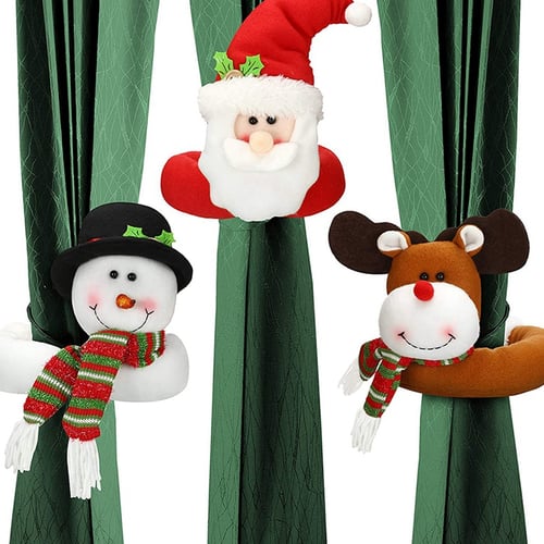 Xmas Christmas 3D Santa Claus Snowman Elk Curtain Tie-Back Clip Buckle Holder 
