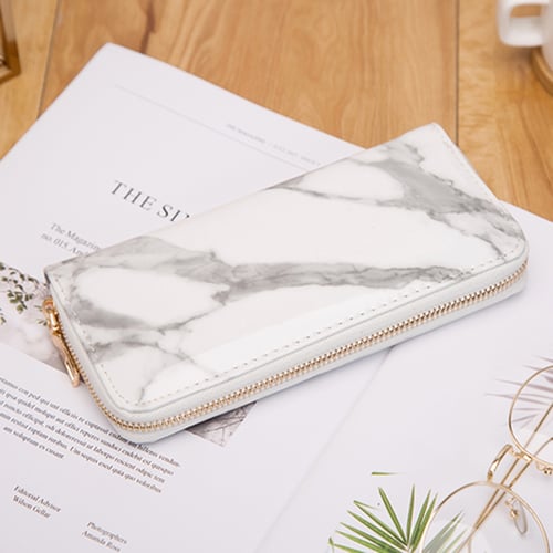 Women Marble Patent Leather Clutch Bags Girls Zipper Card Coin Money Holder 8C