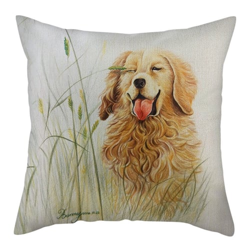 Golden Retriever Linen Pillows Dog Printed Sofa Home Decoration Cushion Cover 