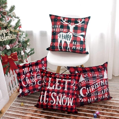 Merry Christmas Decoration Couch Pillow Covers Linen New Year Car Cushion Case 