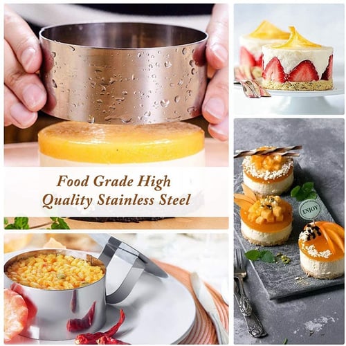 Cooking Rings with Pusher Stainless Steel Cake Ring Round Heart Mold Non Stick Plating Forming Cake Mold for Cooking Desserts Cake Mousse Heart Shape