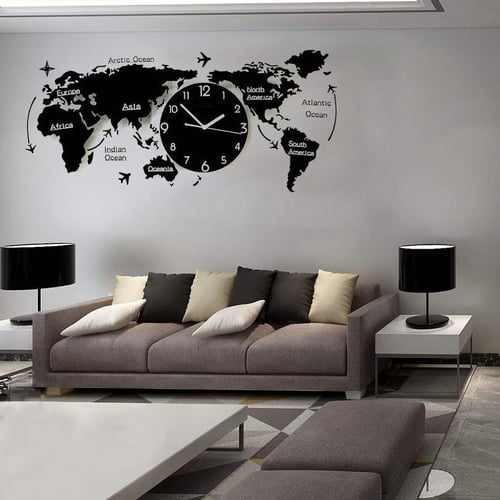 Details about   Unique Acrylic Wall Clock World Map Hanging Clock For Office Home Living Room 