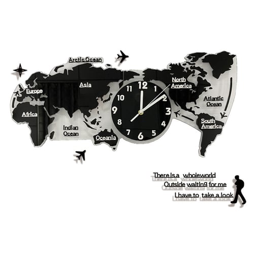 80cm Acrylic Wall Clock Creative World Map Hanging With For Home Living Room - World Wall Clock Map