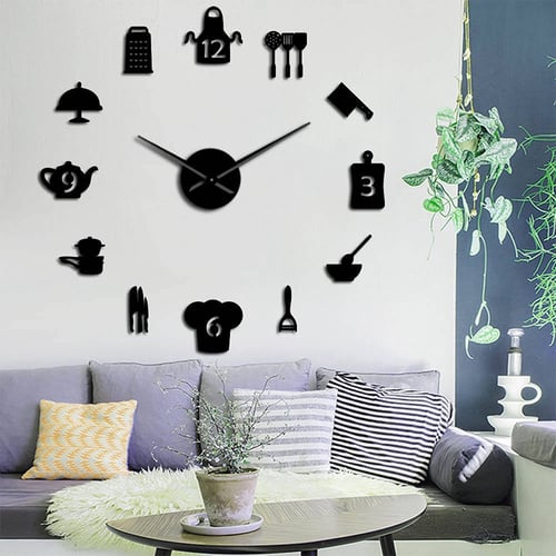 Modern Quartz Clocks Diy 3d Big Wall Clock Sticker With Kitchen Cooking Tool Pattern - Big Clock Wall Decal Modern Quartz Clocks Diy 3d Big Wall Clock Sticker With Kitchen Cooking Tool Pattern - Big Clock Wall Decal