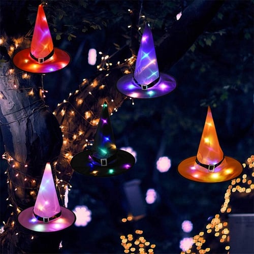 6x Halloween Decoration Hanging Lighted Glowing Witch Hat Colordul Outdoor Light 