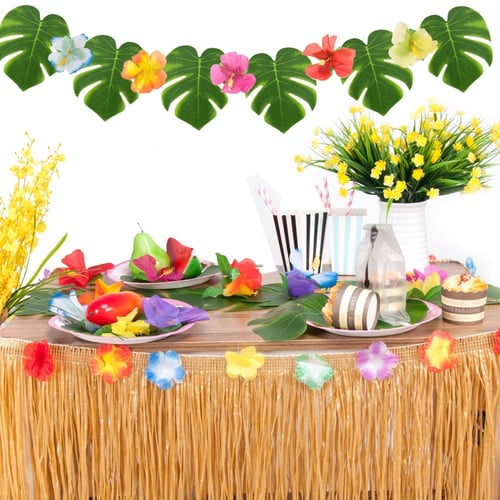 275cm*75cm Hawaiian Luau Table Skirt Grass Table Skirt for BBQ Tropical Garden Beach Summer Party Decorations 