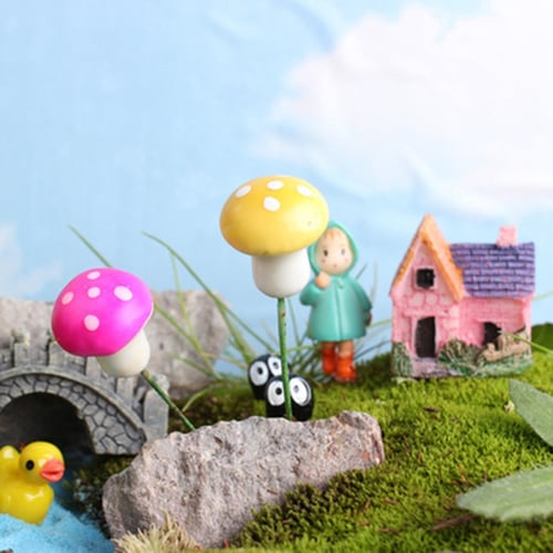 Artificial Mini Mushroom Miniature Figurines Potted Plants Decor Stakes Crafts 