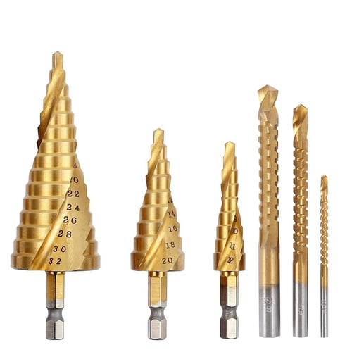 HSS Step Drill Bit Set Cone Hole Cutter 4-12/20/32mm Metal Hex Core Drill Bits / 