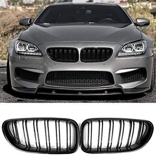 For BMW 12-16 F06 F12 F13 6-SERIES All Dual Line Style Front Grille Shiny Black