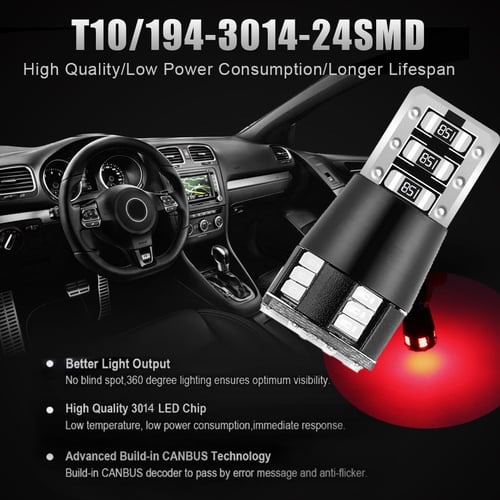 2 X White Error Free Wedge Light CANBUS T10 501 194 W5W SMD 24LED Car Light Bulb 