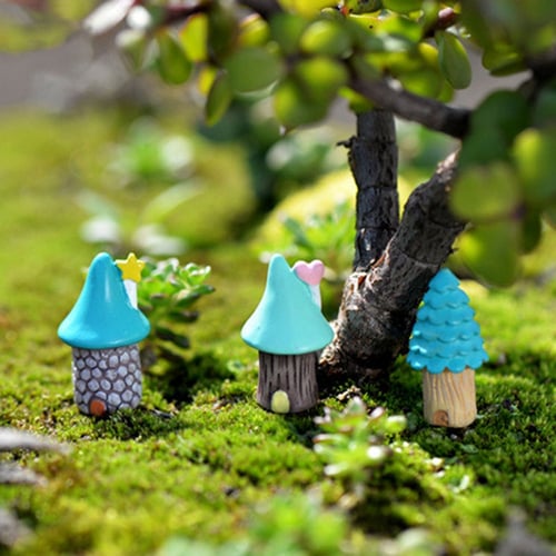 25pcs Vintage Blue House Miniature Craft Fairy Garden Ornaments Bonsai Landscaping Home Decoration Accessories S Reviews - Miniature Home Decor Items