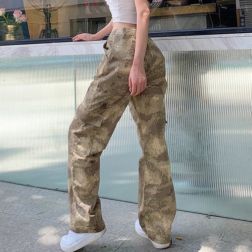 NEW Fashion Women's Camouflage Patchwork Casual Straight Pants Trousers Bottom