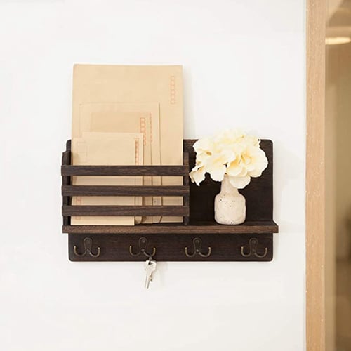 Wall Mounted Mail Holder Wooden, Wooden Mail Wall Organizer