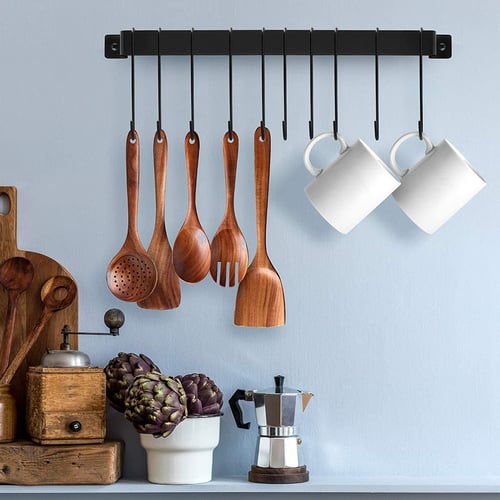 Details about   Kitchen Pot And Pan Hanger Rail Bar Rack Wall Mounted 17 Inch with 10 Hooks 