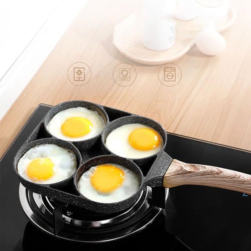 Burger Etc Kitchen Non Stick Pancake Pot with Wood Handle for Omelette 4-Hole Egg Frying Pan