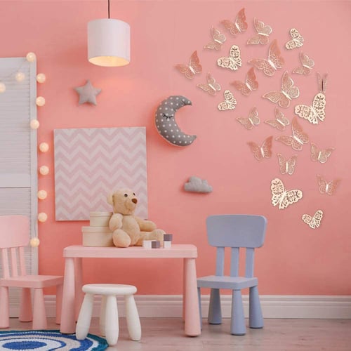 Gold 72Pcs 3D Butterfly Wall Decor Wall Decorations,Removable Butterfly Wall Decals,Butterfly Stickers for Bedroom Living Room Kids Room Birthday Party Decorations 