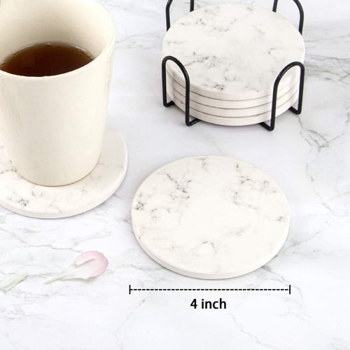 Set Of 6 Drink Coasters With Holder Absorbent And Marble Style For Kinds Cups 