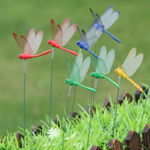 12Pcs Artificial Simulation Dragonfly Stakes Outdoor Garden Yard Stakes Decor 