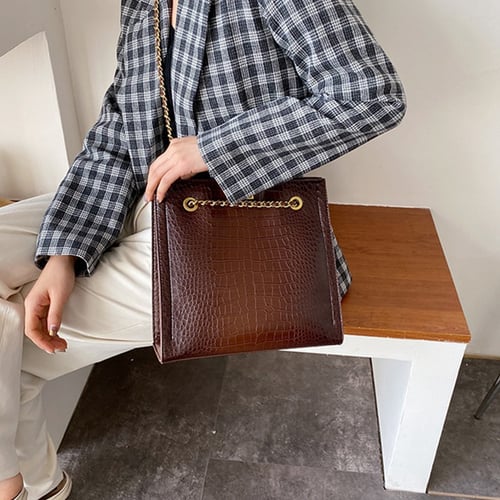 Women's Leather Bag Crocodile Pattern Lock Handbag Messenger Shoulder Phone Bag