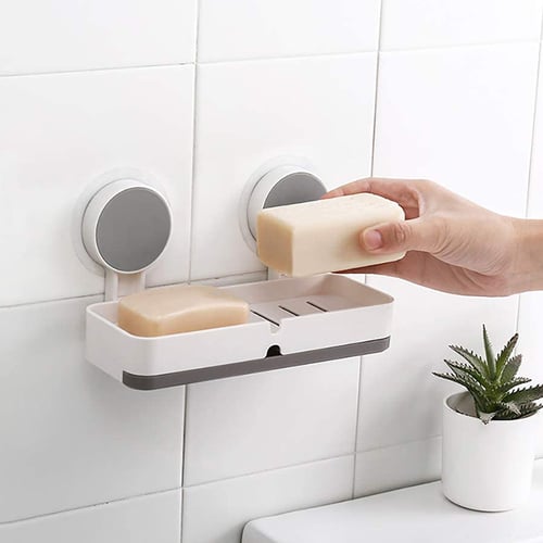 No Drilling Soap Dish With Drain Wall, Plastic Soap Dish Bathtub