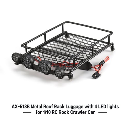RC 1/10 Metal Roof Rack w/ Round LED Spotlight for Axial SCX10 Rock Crawler