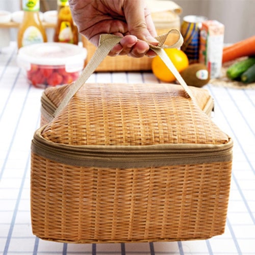 Imitation Rattan Lunch Box Waterproof Insulated Thermal Lunch Storage Bag 