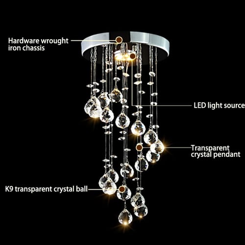 Modern Spiral Crystal Chandelier For, Hanging Crystal Chandelier In Stairwell Color