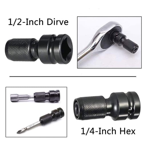 Socket Adapter Drive 1/4" Hex Shank Converter To 1/4" Sq Impact Driver/Drill 