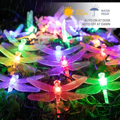20 LED Solar Dragonfly String Lights Waterproof Outdoor Garden Party Fairy Lamp 